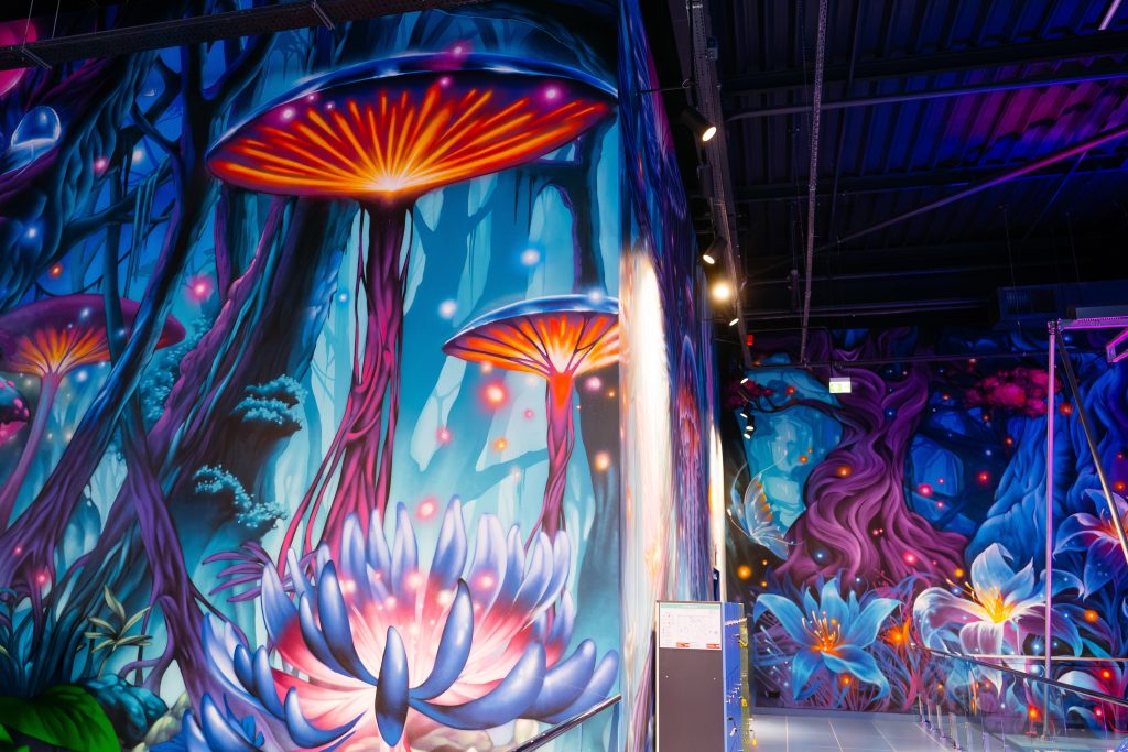 Bioluminescent Fantasy Mural for Entertainment Venue