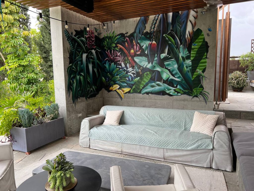 Tropical Terrace Mural with 3D Illusion Effect